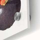 Large abstract wall art featuring assorted fruits in vibrant colors on acrylic glass, ideal for dining room decor.