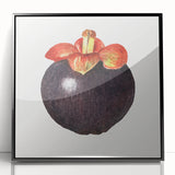 Large abstract wall art featuring assorted fruits in vibrant colors on a black acrylic frame, ideal for kitchen wall decor.