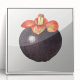 Modern art wall decor featuring a variety of colorful fruits on a white acrylic print, suitable for nursery wall art.