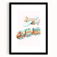 Girls Room Wall Art - Wooden Train & Airplane Kids Room Art