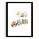 Girls Room Wall Art - Wooden Train & Airplane Kids Room Art