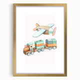 Girls Room Wall Art - Wooden Train & Airplane Kids Room Art