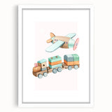 Girls Room Wall Art - Wooden Train & Airplane Kids Room Art