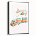 Girls Room Wall Art - Wooden Train & Airplane Kids Room Art