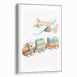 Girls Room Wall Art - Wooden Train & Airplane Kids Room Art