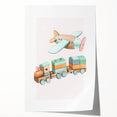 Girls Room Wall Art - Wooden Train & Airplane Kids Room Art