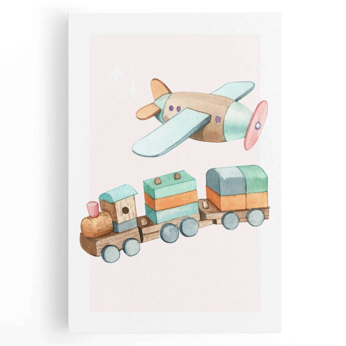 Girls Room Wall Art - Wooden Train & Airplane Kids Room Art