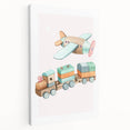 Girls Room Wall Art - Wooden Train & Airplane Kids Room Art