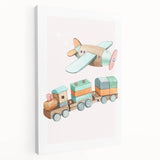 Girls Room Wall Art - Wooden Train & Airplane Kids Room Art