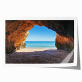 Stunning rolled canvas print showcasing a vibrant beach landscape with serene blue waters and golden sands, perfect for coastal home decor. Packaged securely in a durable tube for safe shipping.