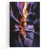 Stretched canvas artwork depicting a vibrant landscape of canyons, showcasing rich earth tones and dramatic rock formations, perfect for home decor or office ambiance.
