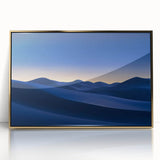 Framed acrylic artwork showcasing a stunning desert landscape with golden hues, perfect for modern home decor. Ideal for adding warmth and elegance to any room.