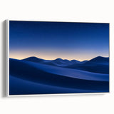 Desert landscape framed canvas artwork displaying vibrant hues of orange and gold, showcasing textured brushstrokes, ideal for modern home decor.