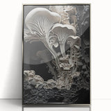 Mid-century modernist art depicting natural close-up elements in silver framed acrylic, ideal for nursery wall décor.
