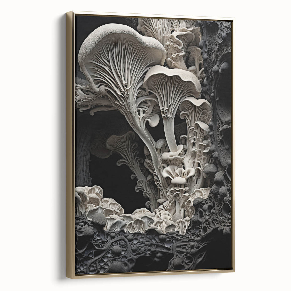 Framed canvas featuring a close-up view of natural elements in muted earth tones, ideal for bedroom wall art.
