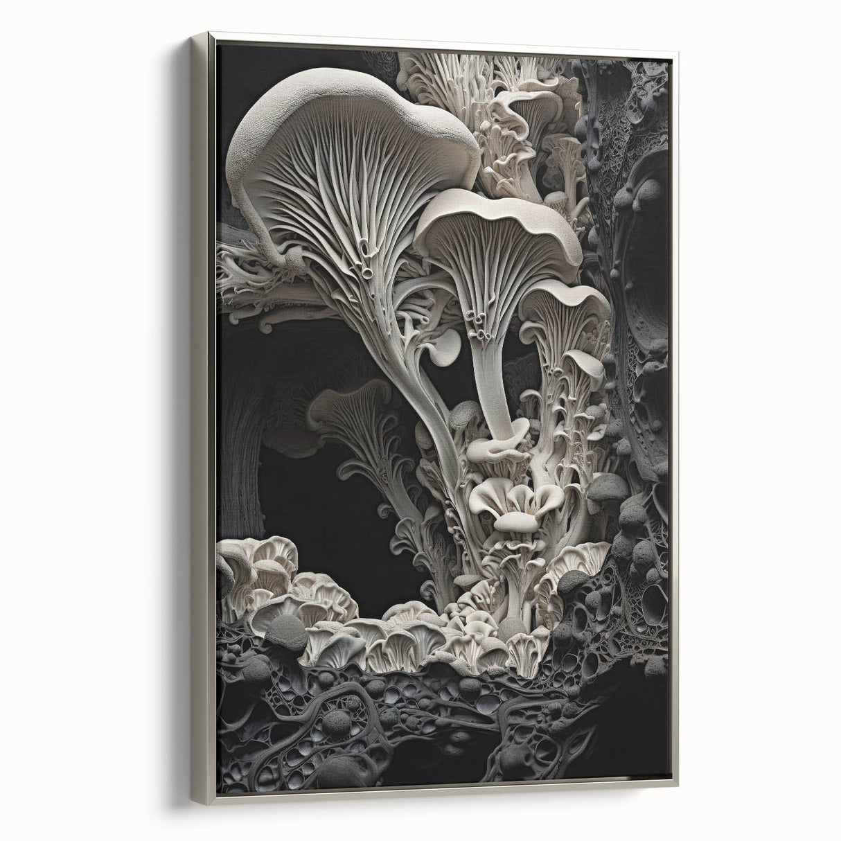 Framed canvas featuring a vintage landscape art painting with colorful elements on a black background.