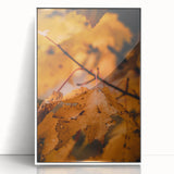 Art Deco style poster featuring an autumnal scene with orange and brown hues, framed in white acrylic.
