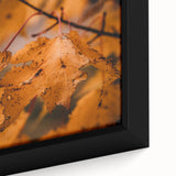 Extra large black wall art featuring textured, colorful autumn leaves on framed canvas, ideal for living room decor.