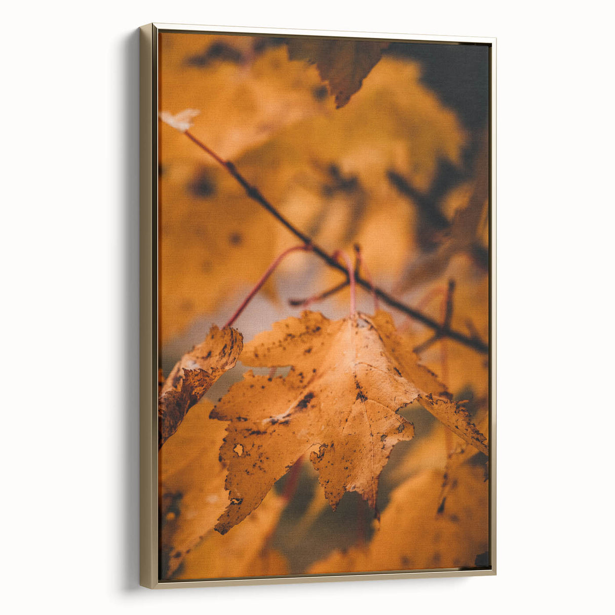 Framed canvas depicting a vintage landscape painting with autumnal tones, ideal for bedroom wall art.