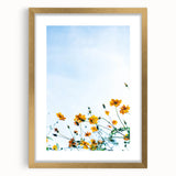 Extra large abstract art print with textured spring motifs in vibrant greens and yellows on a gold-framed canvas.