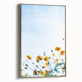 Framed canvas depicting a vintage landscape with spring theme in muted green and gold tones, ideal for bedroom decor.