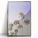 Mid-century modernist art depicting a summer scene in pastel shades, framed in silver acrylic, suitable for nursery wall art.