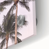 Large abstract wall art in vibrant orange and blue tones on acrylic glass, ideal for dining room ambiance.