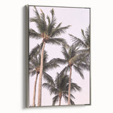 Landscape art painting on canvas featuring a colorful vintage poster design, framed in silver.