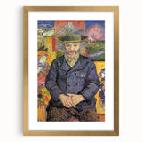 Abstract art print featuring swirling blue and yellow patterns, framed in gold, ideal for dining room or bedroom decor.