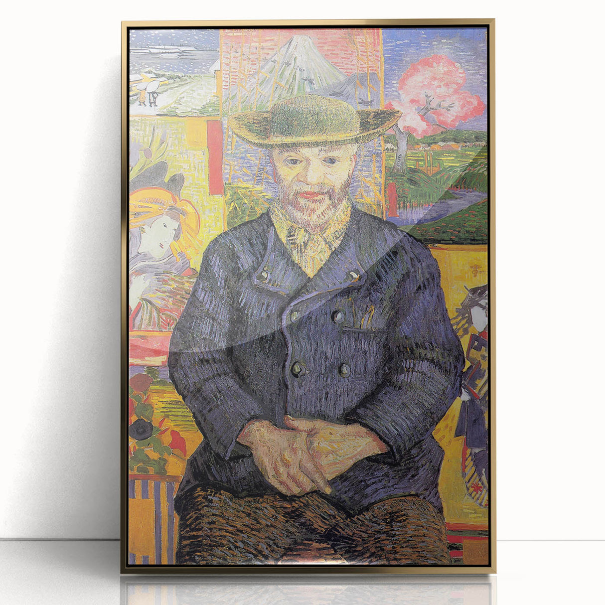 Acrylic print of a Van Gogh-inspired painting in gold frame, showing vibrant color strokes, ideal for modern art wall decor.