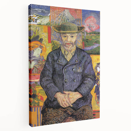 Vincent van Gogh inspired abstract painting on stretched canvas, featuring swirling blue and yellow tones.