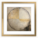 Abstract wall art featuring dynamic strokes in shades of blue and gold, elegantly framed with a mat, perfect for modern home decor enhancement.