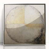 Framed abstract wall art featuring colorful strokes in shades of blue, pink, and gold, encased in a silver frame, perfect for modern home decor.