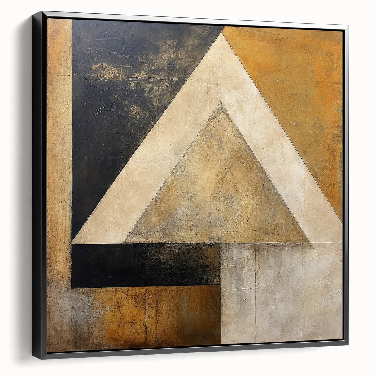 Framed canvas wall art showcasing an abstract design with bold black strokes on a white background, viewed from the side, perfect for modern home decor.