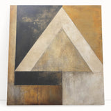 Abstract strokes wall art on a stretched canvas, featuring vibrant colors like blue and orange, leaning against a neutral wall, perfect for modern home decor.