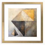 Abstract wall art featuring bold strokes in gold and cream, elegantly framed with a mat, showcasing a modern aesthetic perfect for contemporary home decor.