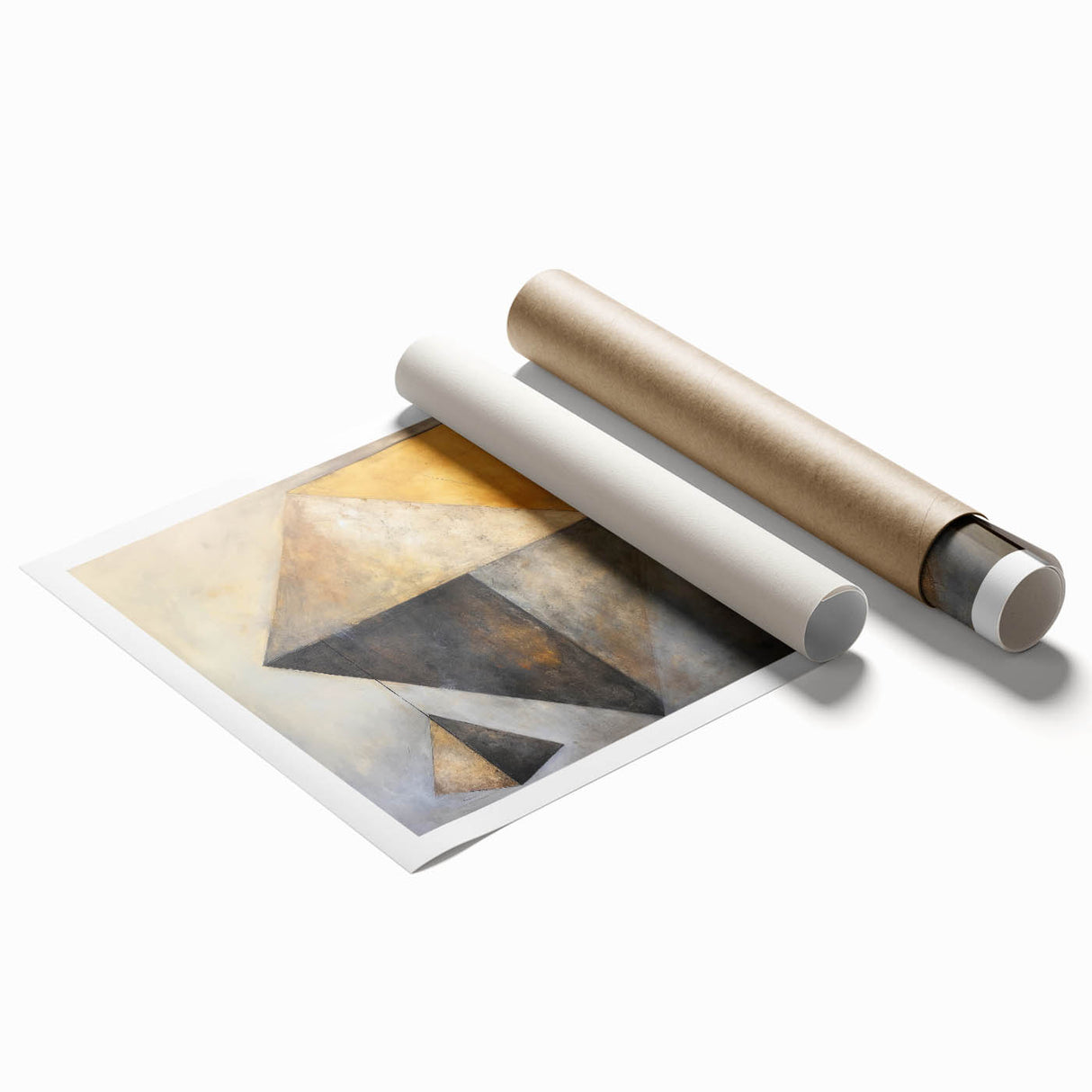 Abstract strokes wall art print showcasing vibrant colors and dynamic shapes, rolled for easy shipping in a protective cardboard tube, perfect for modern decor.
