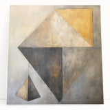 Abstract wall art with vibrant strokes in shades of blue, pink, and gold on a stretched canvas, leaning against a neutral wall, perfect for modern decor.