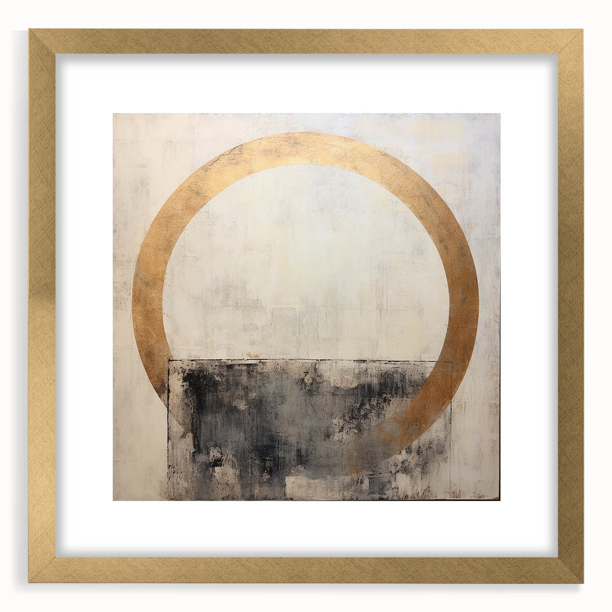 Abstract strokes wall art framed in gold with a white mat, showcasing vibrant colors and fluid designs, perfect for modern home decor and artistic statements.