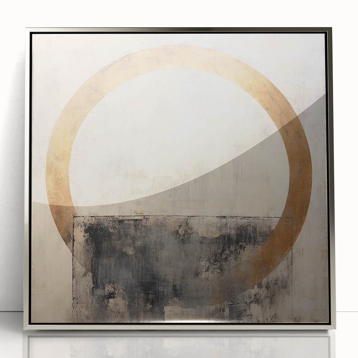 Framed acrylic wall art showcasing abstract silver strokes on a white background, perfect for modern home decor. Ideal for enhancing contemporary interiors.