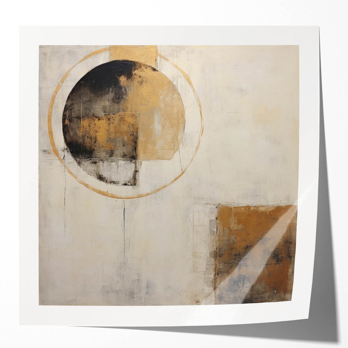 Abstract wall art print showcasing vibrant strokes in shades of blue, orange, and yellow, perfect for modern home decor. The glossy finish enhances colors, making it an eye-catching focal piece for living spaces.