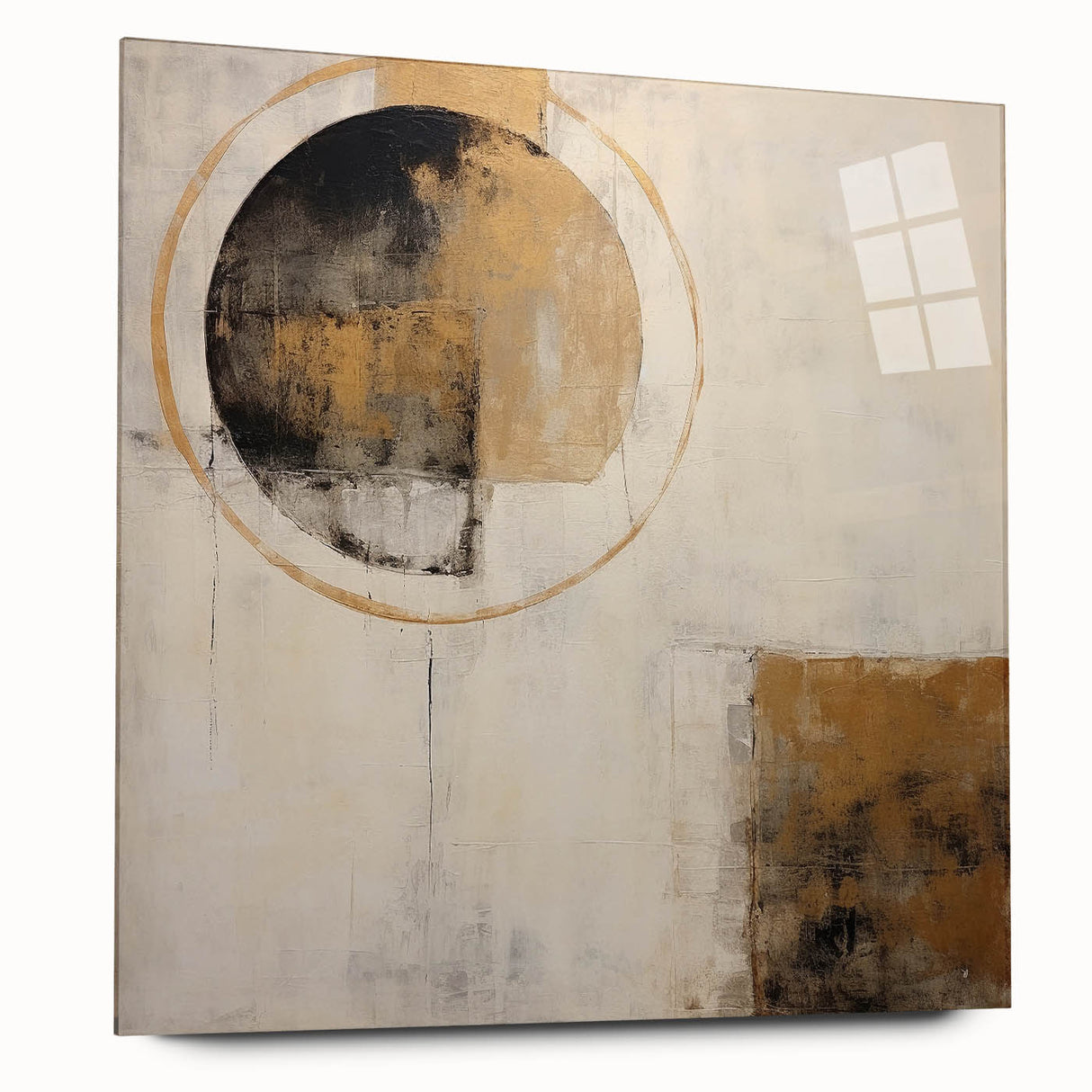 Abstract strokes wall art displayed in a sleek acrylic frame, showcasing vibrant colors and dynamic patterns, perfect for modern home decor. The side view highlights the artwork's depth and elegance, enhancing any interior space.