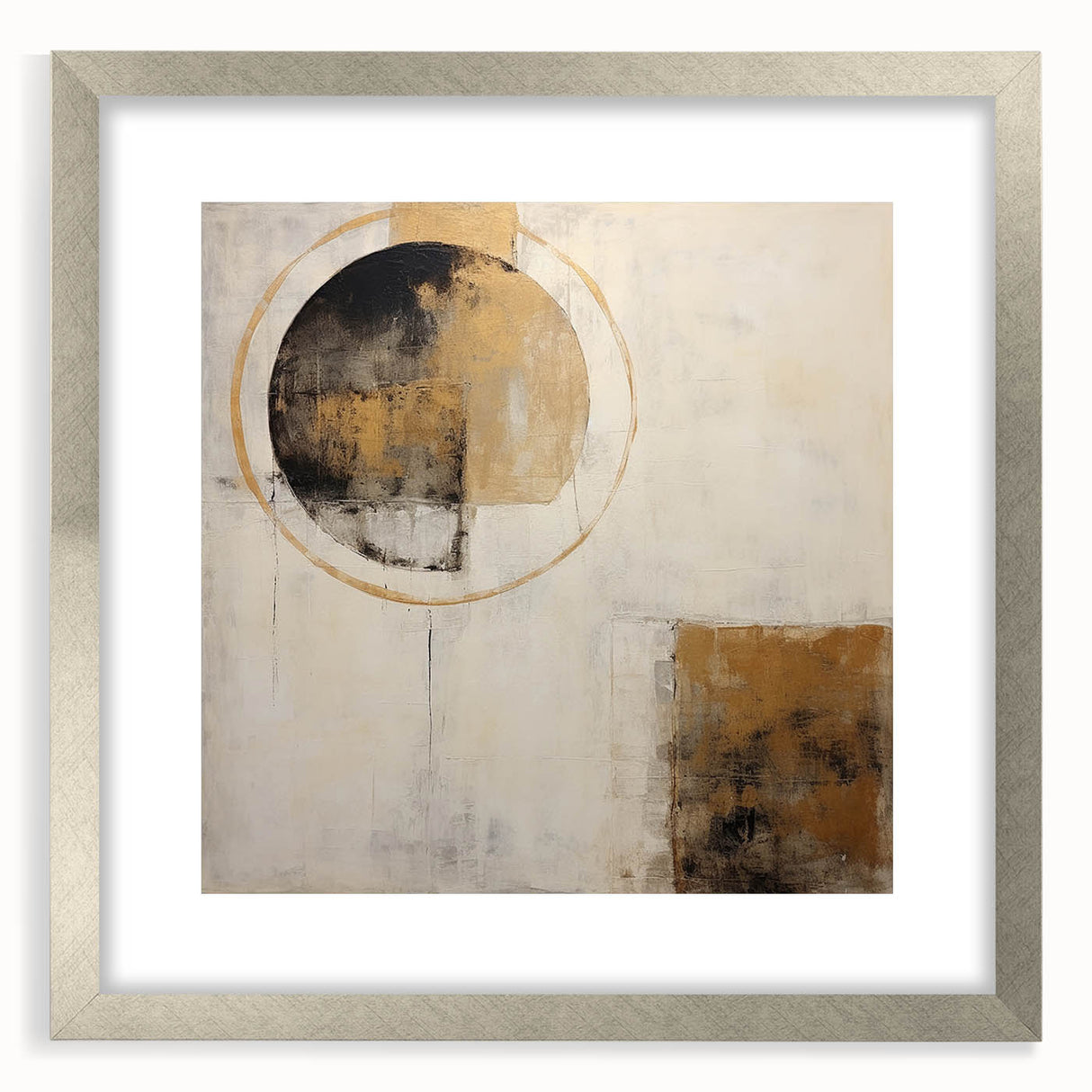 Abstract wall art featuring vibrant strokes in various shades, framed with a sleek silver mat, ideal for modern home decor. Perfect for enhancing living spaces with artistic flair.