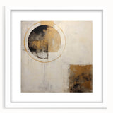 Abstract wall art featuring colorful strokes in shades of blue, yellow, and red, framed with a white mat, perfect for modern home decor and artistic expression.