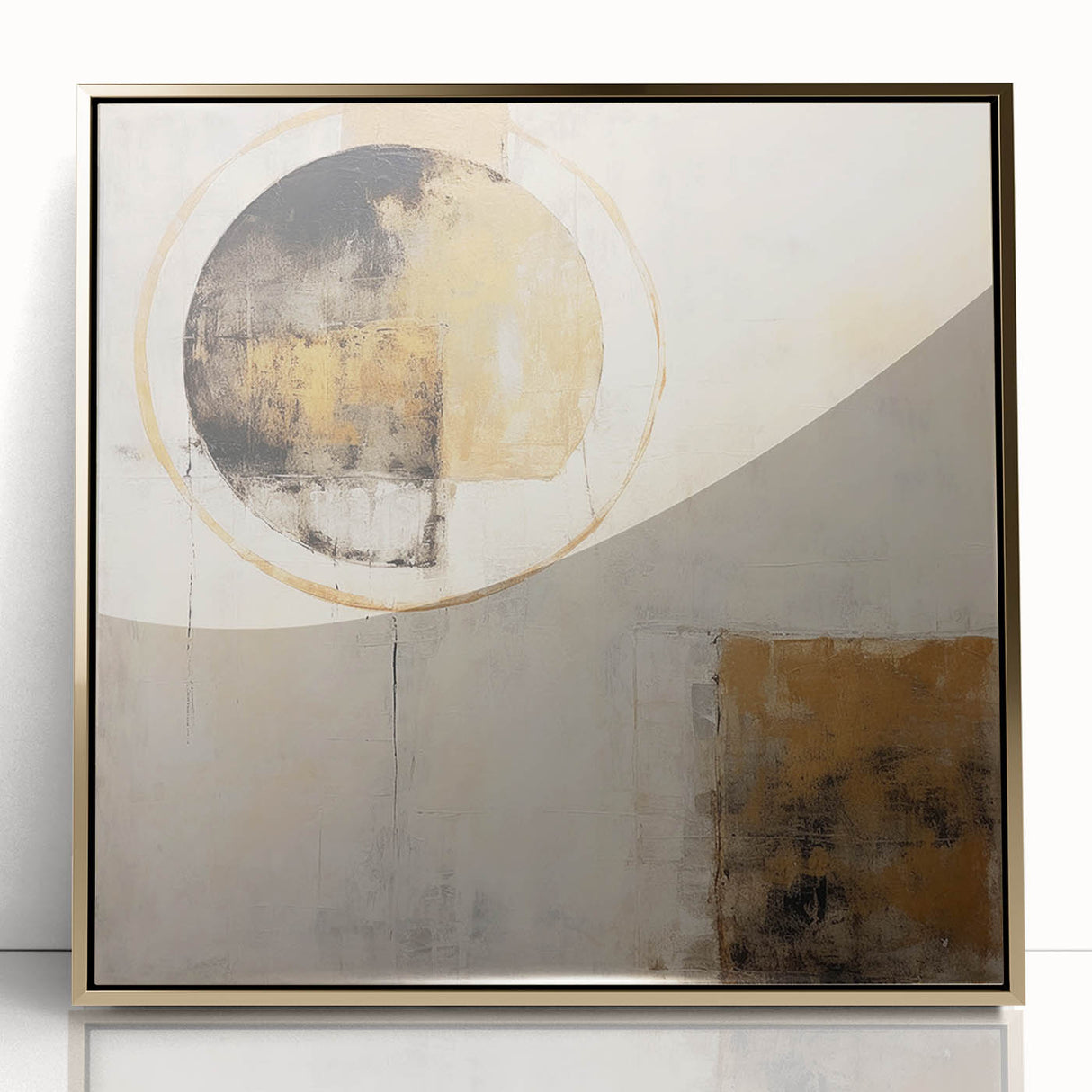 Framed abstract wall art featuring vibrant gold strokes on a textured surface, perfect for modern home decor. Ideal for living rooms or creative spaces.