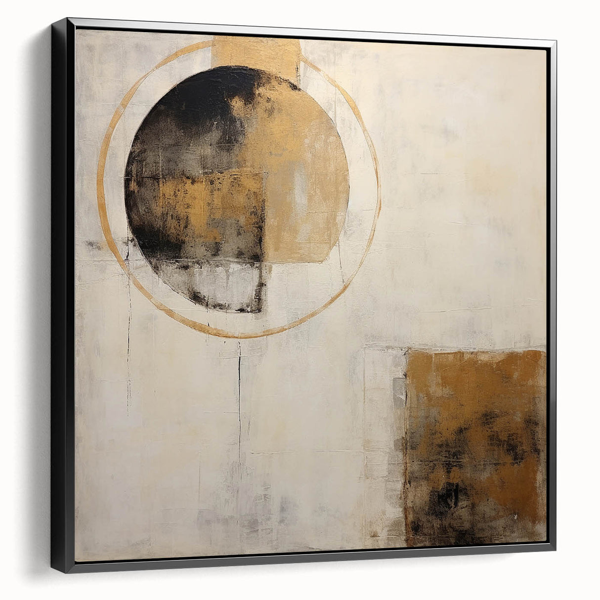 Framed canvas wall art showcasing abstract strokes in black, perfect for modern decor. Side view highlights the sleek frame and rich textures, ideal for home or office styling.