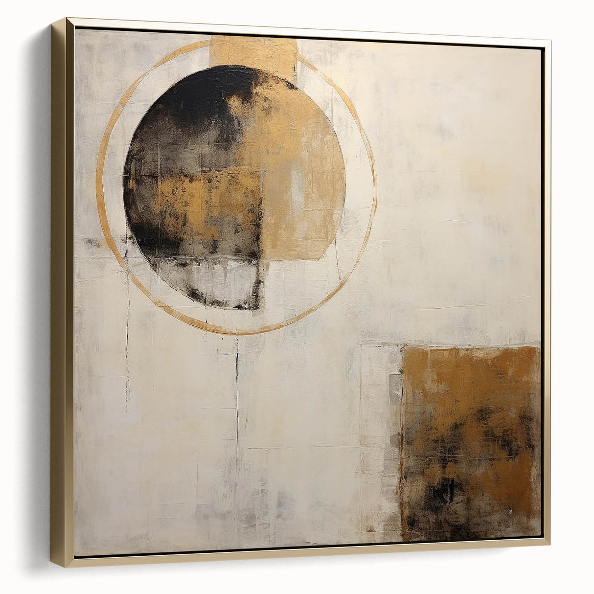 Abstract wall art featuring textured strokes in silver and gold on a framed canvas, perfect for modern home decor, enhancing living spaces with elegance.