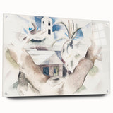 Modern Wall Art - Abstract Landscape with Tree and House