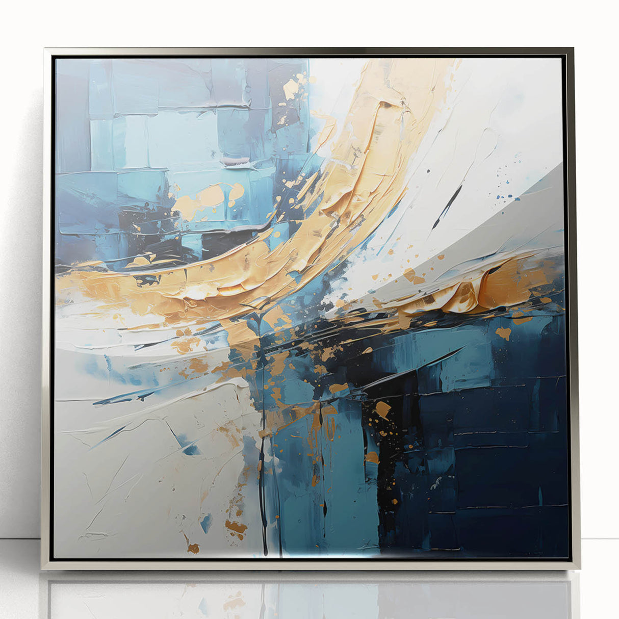 Framed acrylic wall art showcasing abstract strokes in silver hues, adding a modern touch to home decor. Ideal for contemporary interiors and minimalist spaces.