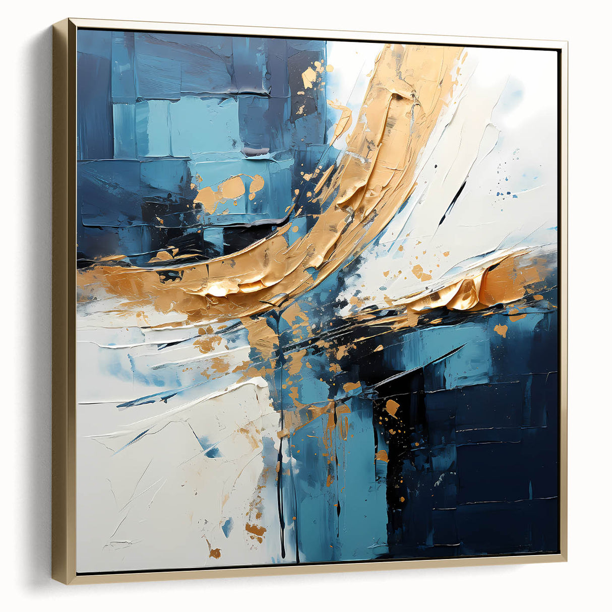Framed abstract strokes wall art in silver and gold hues, showcasing elegant brushwork on a textured canvas, perfect for modern home decor.